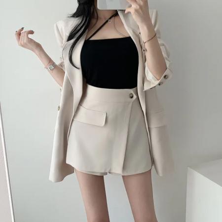 FA54052# 西装外套春秋新款韩版小个子气质百搭显瘦西服短裤裙两件套装 服裝批發女裝批發服飾貨源