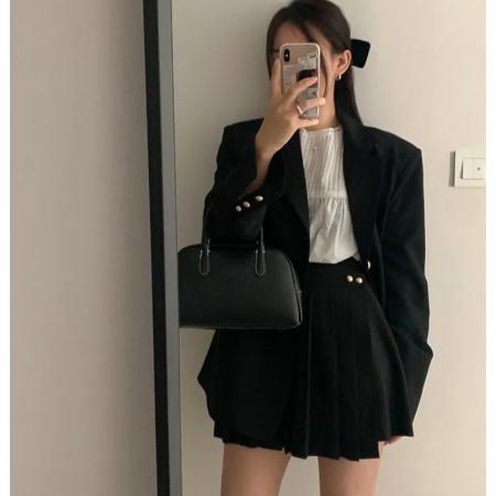 FA54053# 韩版西装套装裙春秋新款小个子气质单排扣西服外套+百褶裙两件套 服裝批發女裝批發服飾貨源