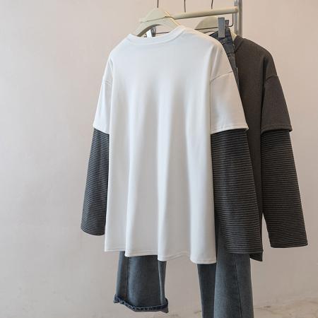 FA54076# 大码女装早春新款设计感减龄拼接假两件遮肚显瘦百搭上衣 服裝批發女裝批發服飾貨源