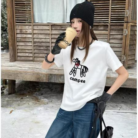 FA54078# 欧货早春新款重工刺绣卡通字母短袖上衣洋气时尚圆领T恤女潮 服裝批發女裝批發服飾貨源