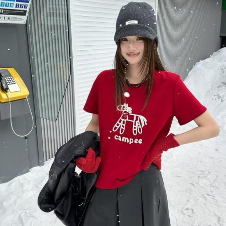 FA54078# 欧货早春新款重工刺绣卡通字母短袖上衣洋气时尚圆领T恤女潮 服裝批發女裝批發服飾貨源