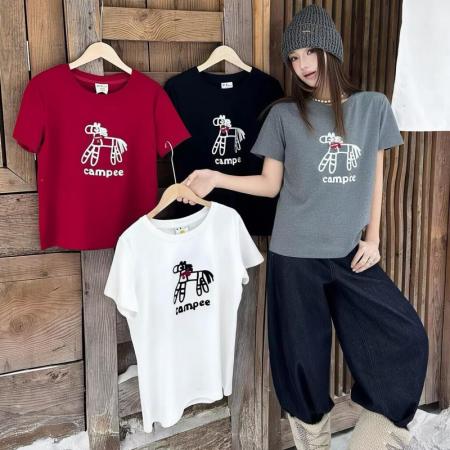 FA54078# 欧货早春新款重工刺绣卡通字母短袖上衣洋气时尚圆领T恤女潮 服裝批發女裝批發服飾貨源