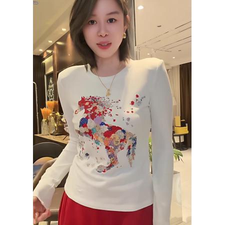 FA54079# 早春网红爆款洋气减龄磨毛T恤女重工烫钻彩色小马百搭上衣 服裝批發女裝批發服飾貨源