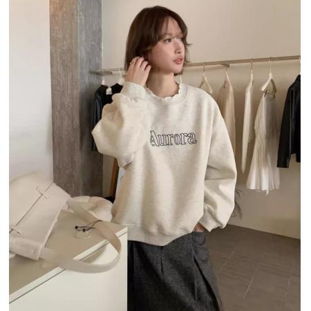 FA54080# 加绒卫衣女秋冬新款时尚洋气拼接木耳边宽松慵懒风小个子上衣 服裝批發女裝批發服飾貨源