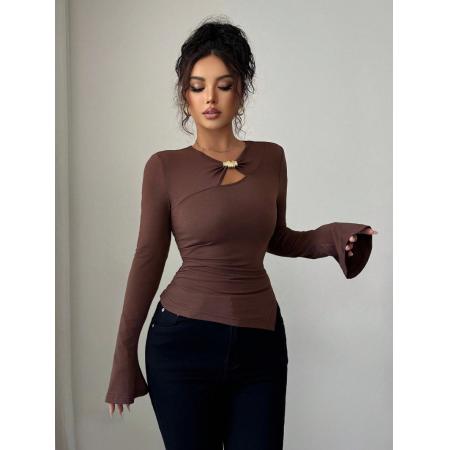 FA54090# 欧美跨境外贸春季新款不对称镂空金属装饰修身显瘦日常外穿 服裝批發女裝批發服飾貨源