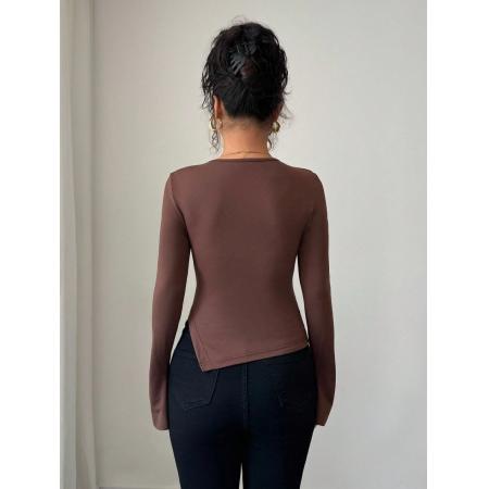 FA54090# 欧美跨境外贸春季新款不对称镂空金属装饰修身显瘦日常外穿 服裝批發女裝批發服飾貨源