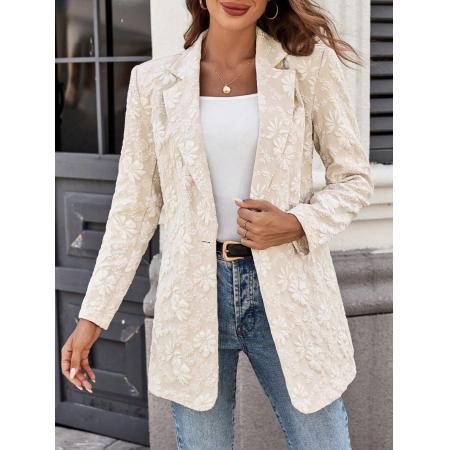 欧美跨境外贸春季新款提花西装单扣显瘦气质通勤职场外套女 服裝批發女裝批發服飾貨源