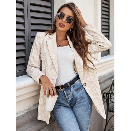 FA54098# 欧美跨境外贸春季新款提花西装单扣显瘦气质通勤职场外套女 服裝批發女裝批發服飾貨源