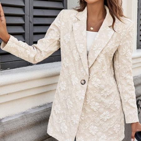 FA54098# 欧美跨境外贸春季新款提花西装单扣显瘦气质通勤职场外套女 服裝批發女裝批發服飾貨源