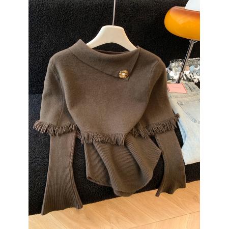 FA54113# 小众设计感披肩针织两件套女千金公主风显瘦洋气流苏毛衣套装 服裝批發女裝批發服飾貨源
