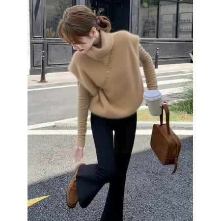 FA54120# 韩系超好看叠穿针织马甲背心女款冬外穿毛茸茸卡其色马夹上衣 服裝批發女裝批發服飾貨源