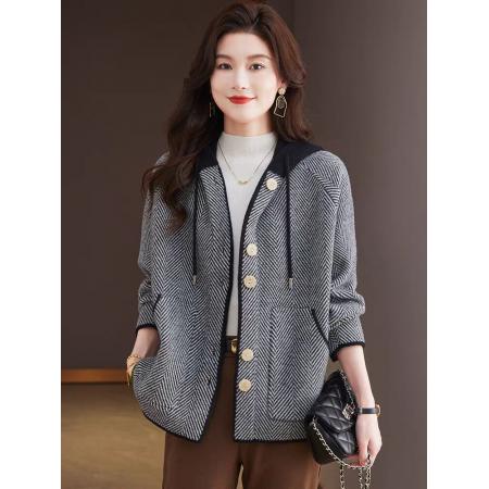 FA54124# 连帽超好看的外套女士洋气加厚秋冬新款宽松显瘦毛呢针织大衣 服裝批發女裝批發服飾貨源