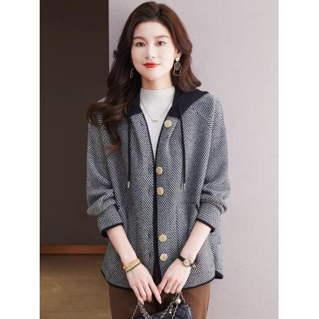 FA54124# 连帽超好看的外套女士洋气加厚秋冬新款宽松显瘦毛呢针织大衣 服裝批發女裝批發服飾貨源