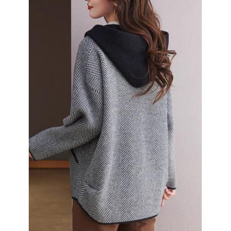 FA54124# 连帽超好看的外套女士洋气加厚秋冬新款宽松显瘦毛呢针织大衣 服裝批發女裝批發服飾貨源