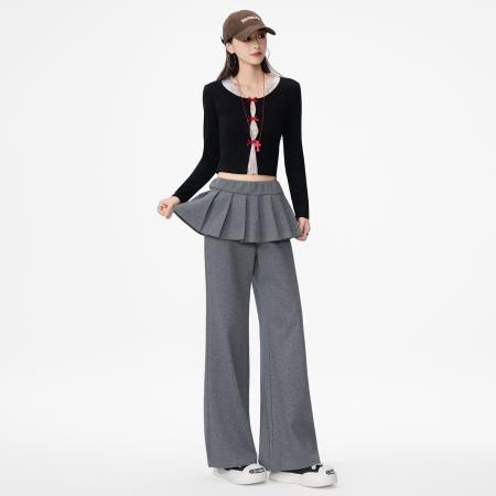 FA54129# 早春新款设计感叠穿百褶裙裤微喇裤纯色简约风曼巴棉 服裝批發女裝批發服飾貨源