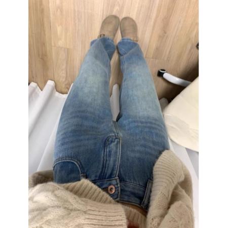 FA54131# 美式浅蓝色加绒牛仔裤女新款秋冬季阔腿小个子窄版直筒裤子潮 服裝批發女裝批發服飾貨源