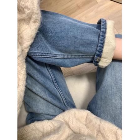 FA54131# 美式浅蓝色加绒牛仔裤女新款秋冬季阔腿小个子窄版直筒裤子潮 服裝批發女裝批發服飾貨源