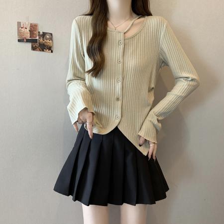 FA54136# 秋装新款胖mm大码女时尚设计感小心机不规则别致针织上衣 服裝批發女裝批發服飾貨源