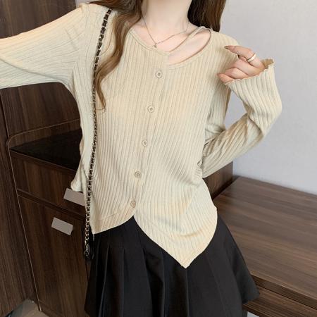 FA54136# 秋装新款胖mm大码女时尚设计感小心机不规则别致针织上衣 服裝批發女裝批發服飾貨源