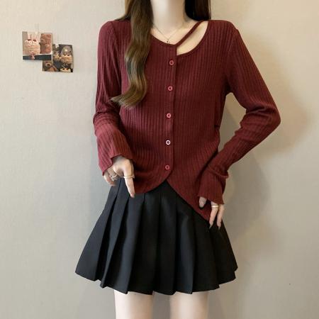 FA54136# 秋装新款胖mm大码女时尚设计感小心机不规则别致针织上衣 服裝批發女裝批發服飾貨源