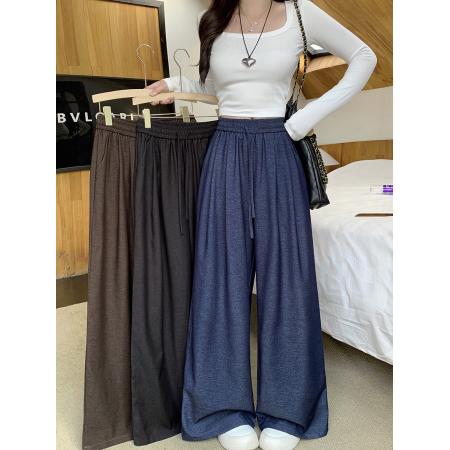 秋装新款胖mm大码女休闲百搭显高显瘦抽绳松紧腰阔腿裤 服裝批發女裝批發服飾貨源