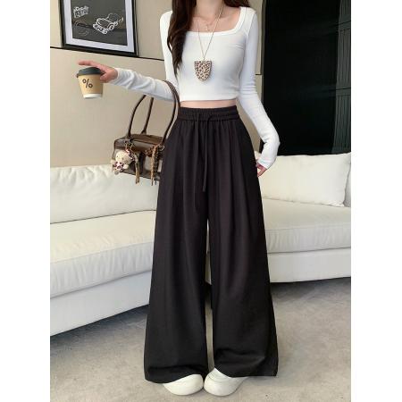 FA54137# 秋装新款胖mm大码女休闲百搭显高显瘦抽绳松紧腰阔腿裤 服裝批發女裝批發服飾貨源