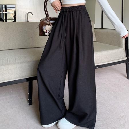 FA54137# 秋装新款胖mm大码女休闲百搭显高显瘦抽绳松紧腰阔腿裤 服裝批發女裝批發服飾貨源