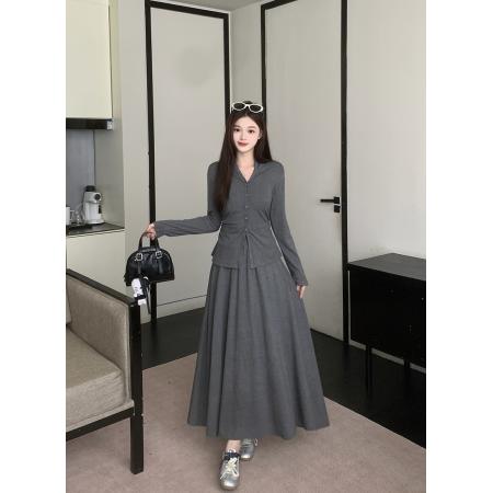 FA54142# 早秋时尚挂脖设计显瘦大码韩系穿搭上衣半身裙两件套套装 服裝批發女裝批發服飾貨源