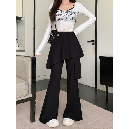 FA54143# 秋装新款胖mm大码女设计感松紧高腰微喇屁帘显瘦休闲裤 服裝批發女裝批發服飾貨源