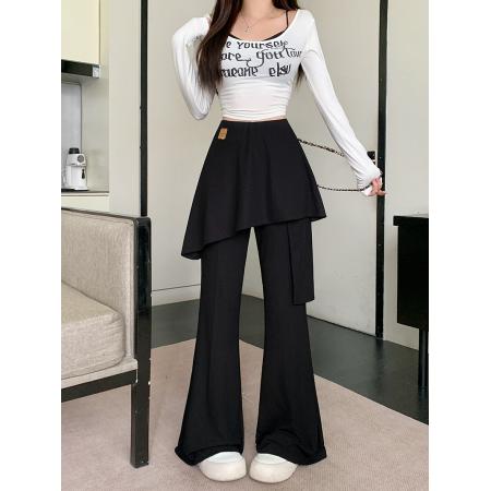 FA54143# 秋装新款胖mm大码女设计感松紧高腰微喇屁帘显瘦休闲裤 服裝批發女裝批發服飾貨源