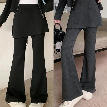 FA54144# 秋装新款胖mm大码女韩版休闲连帽卫衣遮胯显瘦微喇裤套装 服裝批發女裝批發服飾貨源