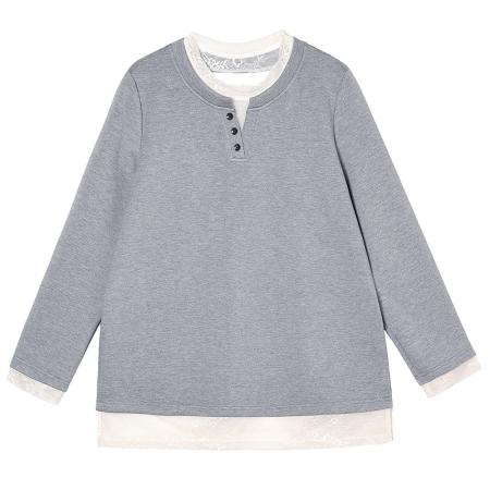 FA54145# 假两件蕾丝拼接卫衣早春洋气休闲百搭棉质宽松大码上衣女 服裝批發女裝批發服飾貨源