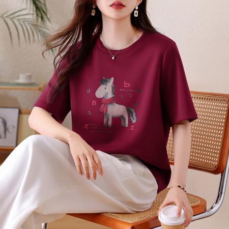 FA54147# 休闲卡通印花钉珠短袖T恤女早春新款大码上衣欧货女装 服裝批發女裝批發服飾貨源