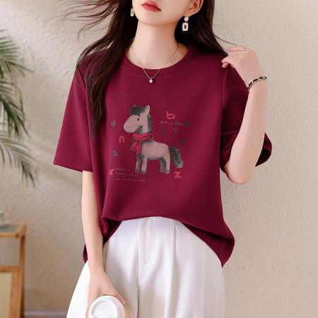 FA54147# 休闲卡通印花钉珠短袖T恤女早春新款大码上衣欧货女装 服裝批發女裝批發服飾貨源