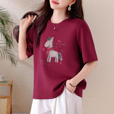 FA54147# 休闲卡通印花钉珠短袖T恤女早春新款大码上衣欧货女装 服裝批發女裝批發服飾貨源