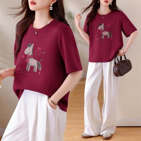 FA54147# 休闲卡通印花钉珠短袖T恤女早春新款大码上衣欧货女装 服裝批發女裝批發服飾貨源