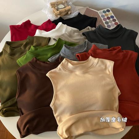 FA54153# 秋冬韩版磨毛加厚保暖带胸垫无袖背心修身显瘦打底上衣 服裝批發女裝批發服飾貨源