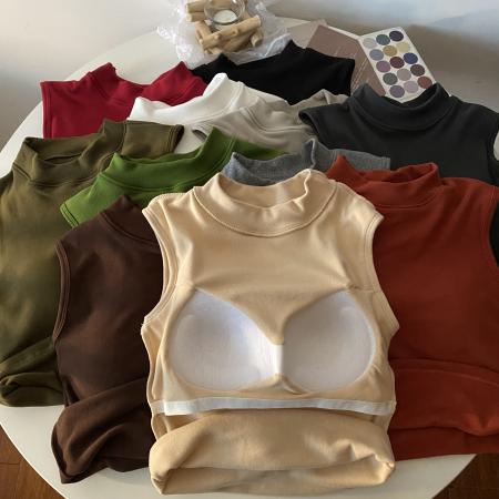 FA54153# 秋冬韩版磨毛加厚保暖带胸垫无袖背心修身显瘦打底上衣 服裝批發女裝批發服飾貨源