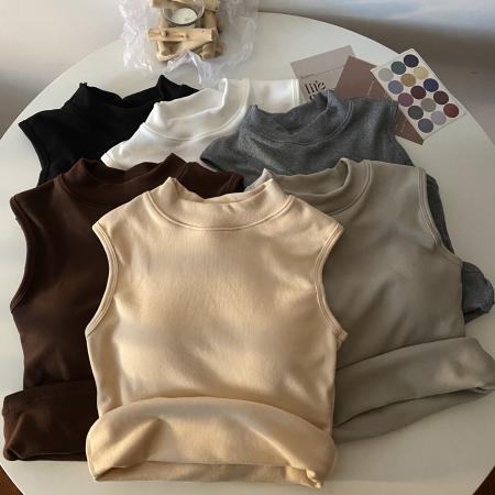 FA54153# 秋冬韩版磨毛加厚保暖带胸垫无袖背心修身显瘦打底上衣 服裝批發女裝批發服飾貨源