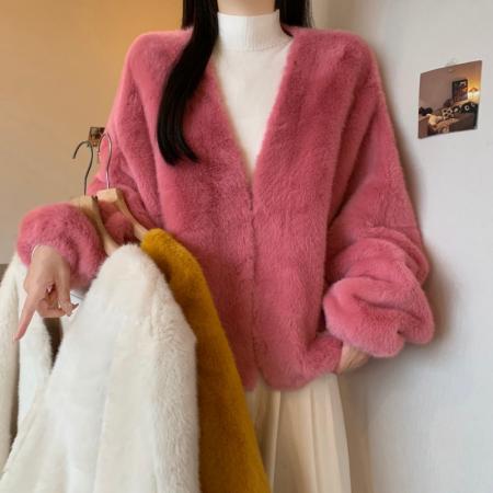 FA54156# 大码女秋冬新款宽松显瘦百搭气质皮草毛毛开衫高级感外套女 服裝批發女裝批發服飾貨源