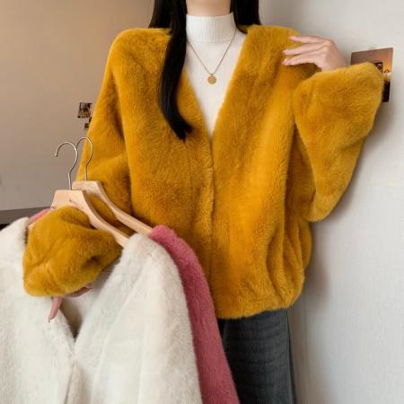 FA54156# 大码女秋冬新款宽松显瘦百搭气质皮草毛毛开衫高级感外套女 服裝批發女裝批發服飾貨源