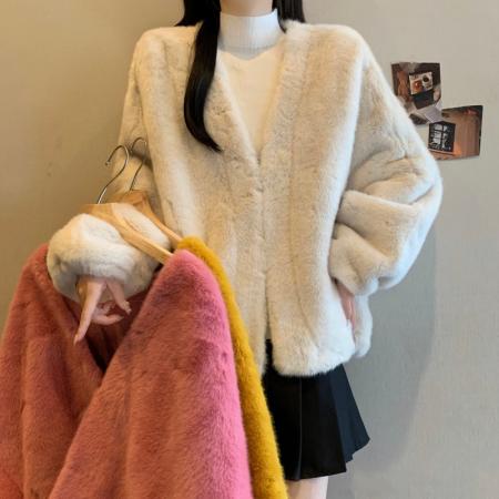 FA54156# 大码女秋冬新款宽松显瘦百搭气质皮草毛毛开衫高级感外套女 服裝批發女裝批發服飾貨源