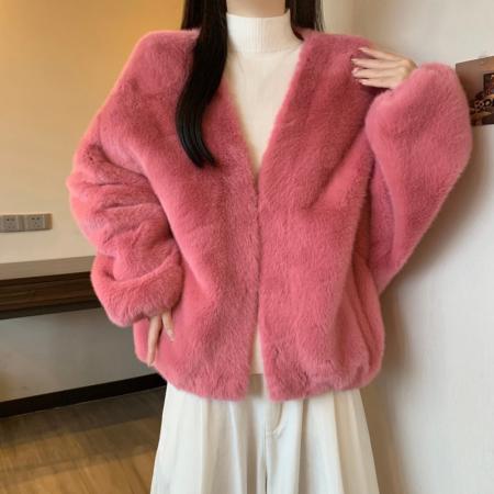 FA54156# 大码女秋冬新款宽松显瘦百搭气质皮草毛毛开衫高级感外套女 服裝批發女裝批發服飾貨源