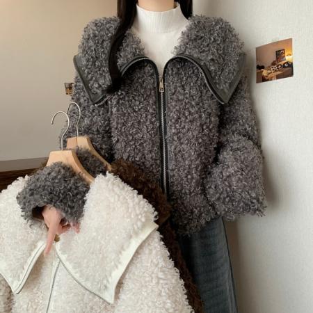 FA54157# 大码女秋冬新款宽松拉链百搭气质皮草毛毛开衫高级感外套女 服裝批發女裝批發服飾貨源