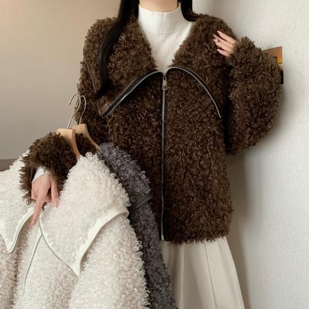 FA54157# 大码女秋冬新款宽松拉链百搭气质皮草毛毛开衫高级感外套女 服裝批發女裝批發服飾貨源