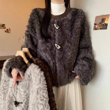 FA54161# 大码女秋冬新款宽松显瘦百搭气质皮草毛毛开衫高级感外套女 服裝批發女裝批發服飾貨源