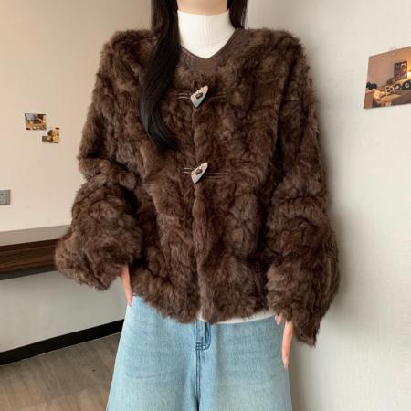 FA54161# 大码女秋冬新款宽松显瘦百搭气质皮草毛毛开衫高级感外套女 服裝批發女裝批發服飾貨源