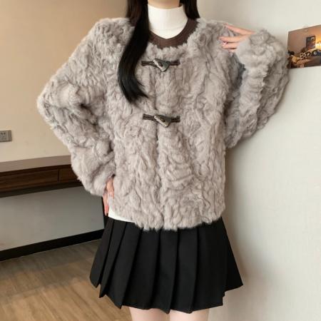 FA54161# 大码女秋冬新款宽松显瘦百搭气质皮草毛毛开衫高级感外套女 服裝批發女裝批發服飾貨源