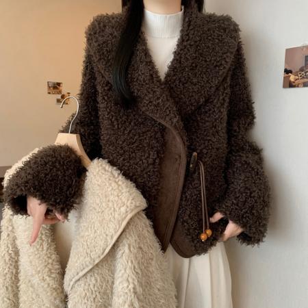 FA54162# 大码女秋冬新款宽松翻领百搭气质皮草毛毛开衫高级感外套女 服裝批發女裝批發服飾貨源