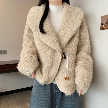 FA54162# 大码女秋冬新款宽松翻领百搭气质皮草毛毛开衫高级感外套女 服裝批發女裝批發服飾貨源